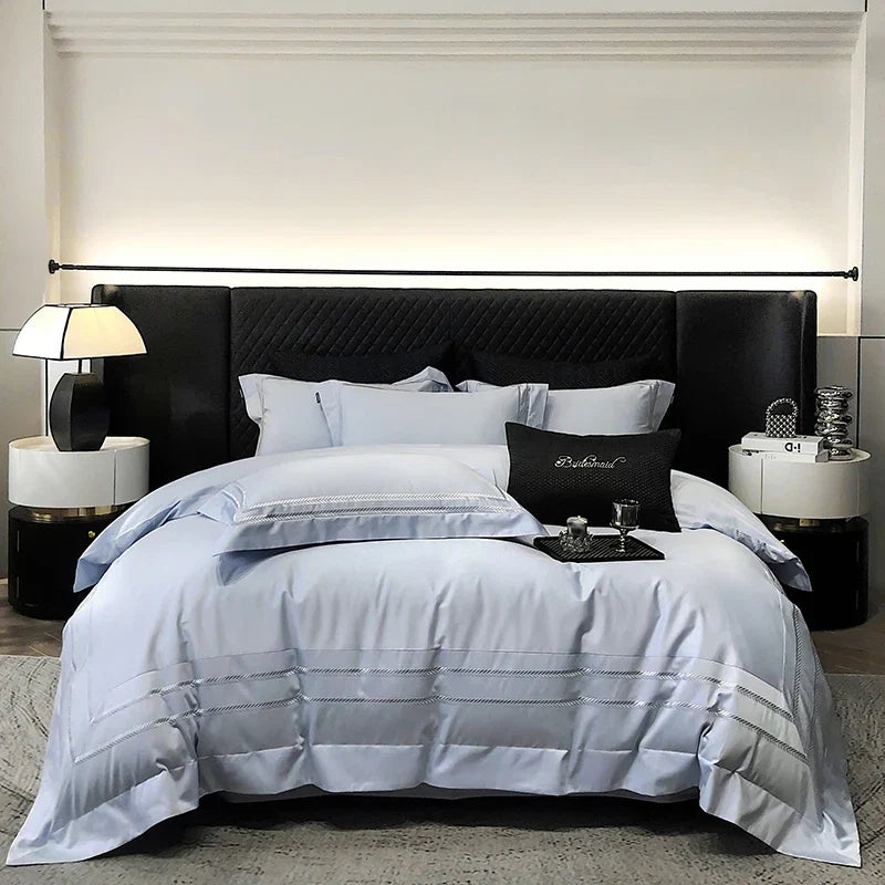 100% Cotton Luxury Embroidery Solid Color Hotel Style Bedding Set