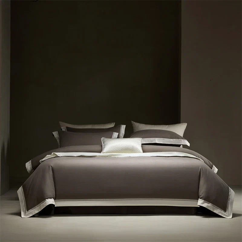 600TC Egyptian Cotton Thickened Brushed Wide Edge Bedding Set