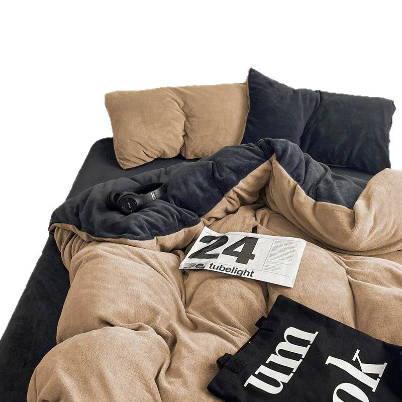 Winter Warm Milk Velvet Duvet Cover Set Queen Bedding Set