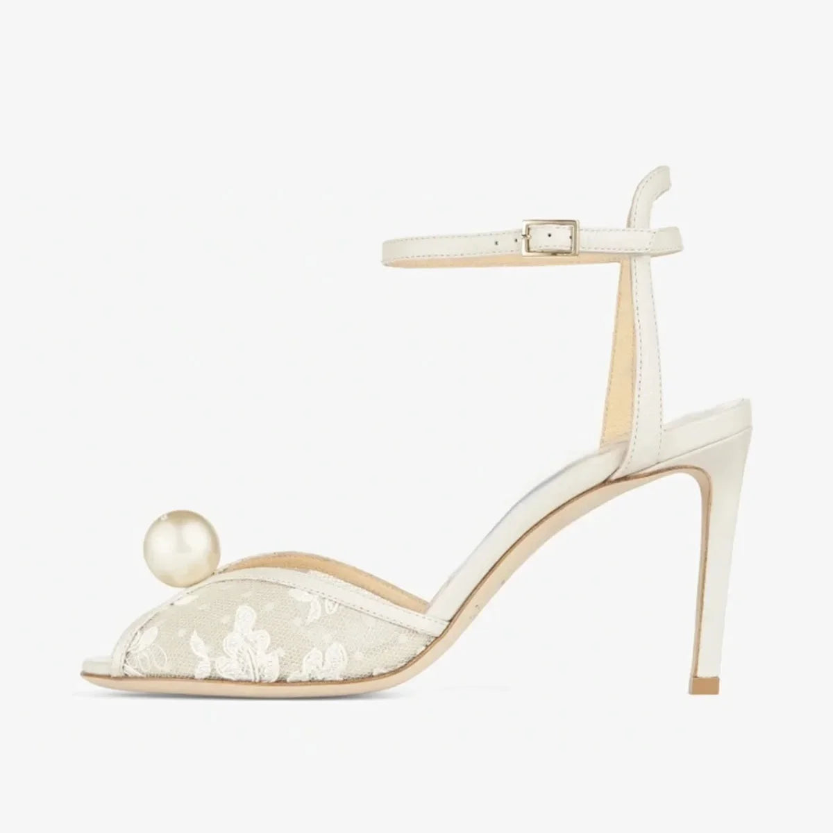 White Mesh Pearl Banquet Shoes