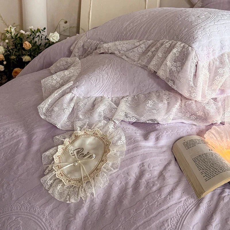 4Pcs French Princess Style Carved Velvet Warm Winter Thickened Bedding Set