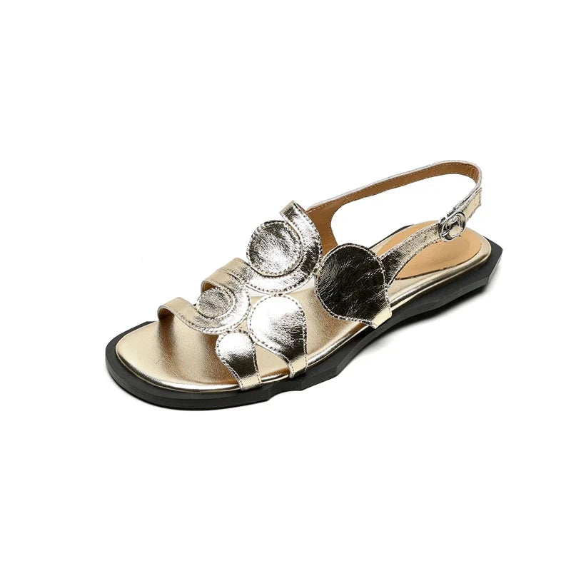 leather cowhide hollow out breathable low Heel