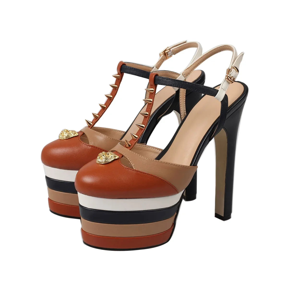 cowhide Platform rivet Mixed Colors Catwalk Shoes