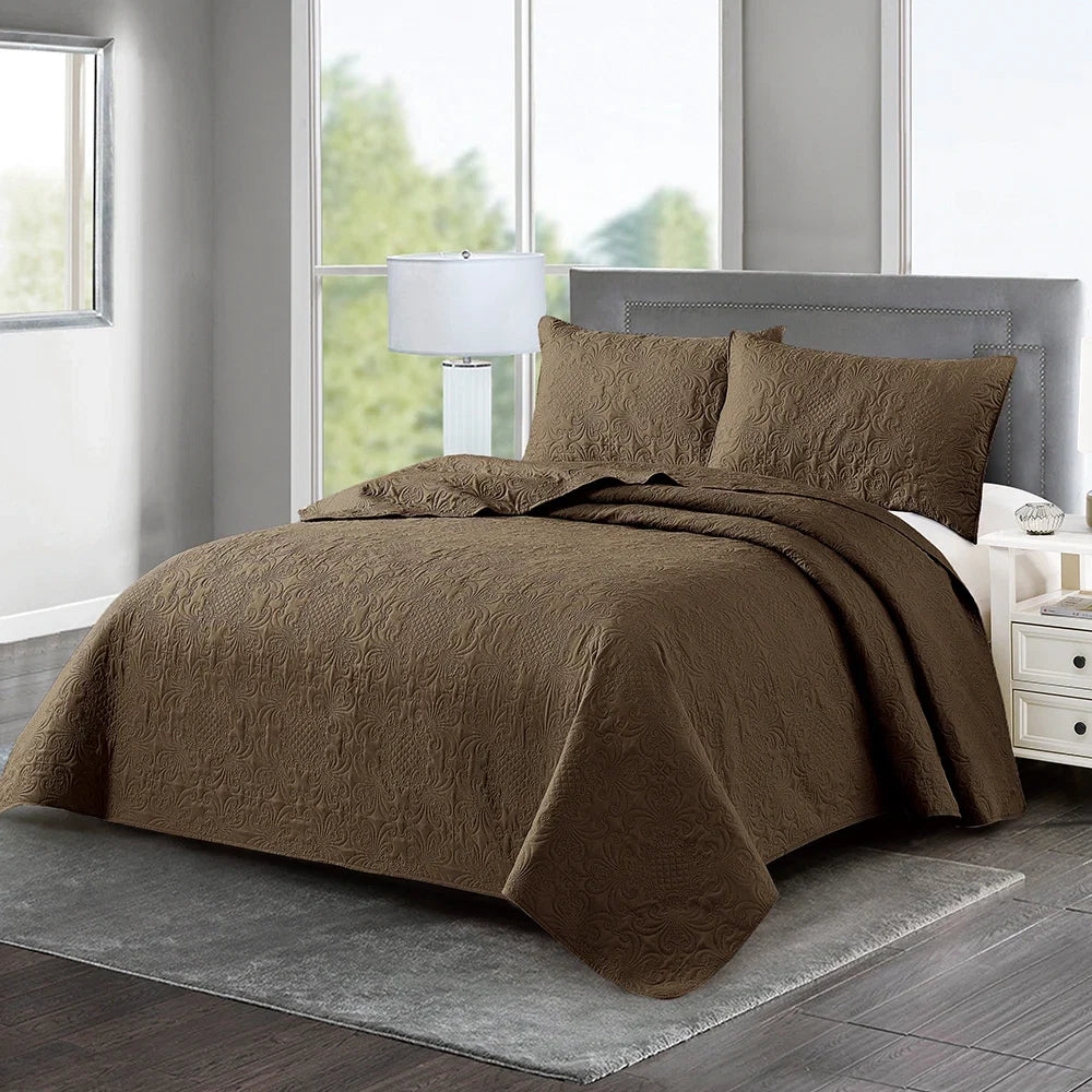 3pcs Luxury Quilted Microfiber Bedspread Coverlet Bedding Set