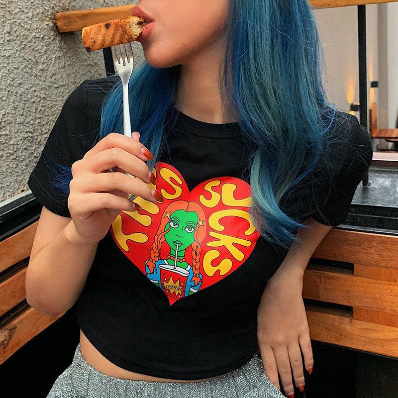 This Sucks Cartoon Print Crop Top