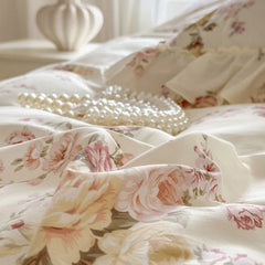 100% Cotton Flowers Print Lace Ruffles Princess 4/6Pcs Bedding Set