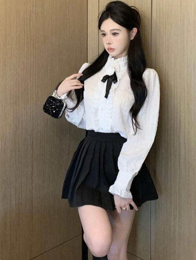 Eliska Academia Aesthetic Camellia Brooch Shirt