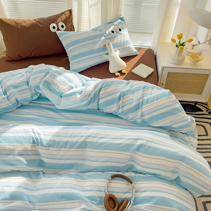 Japanese Plaid 3/4PCS Duvet Cover Set All Seasons Bedding Set