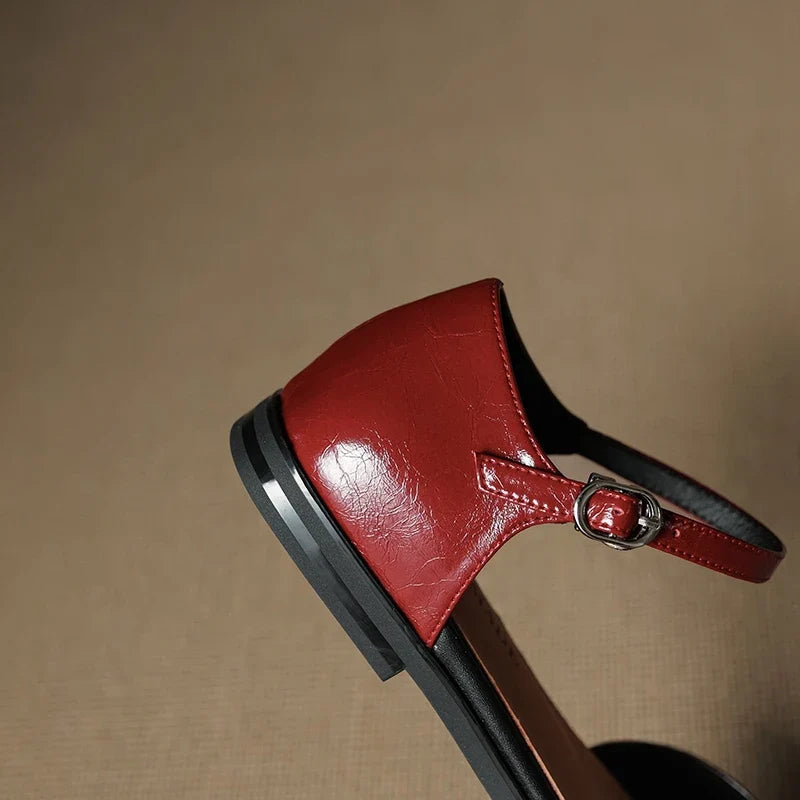 cowhide retro elastic low Heel