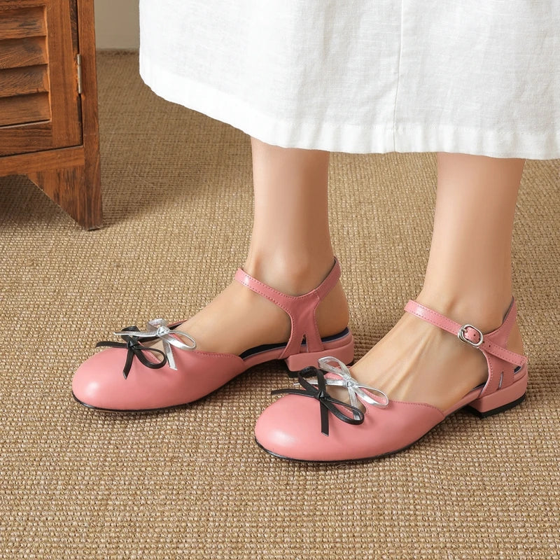 cowhide bow comfortable low Heel