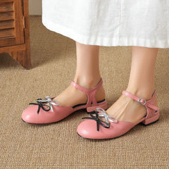 cowhide bow comfortable low Heel
