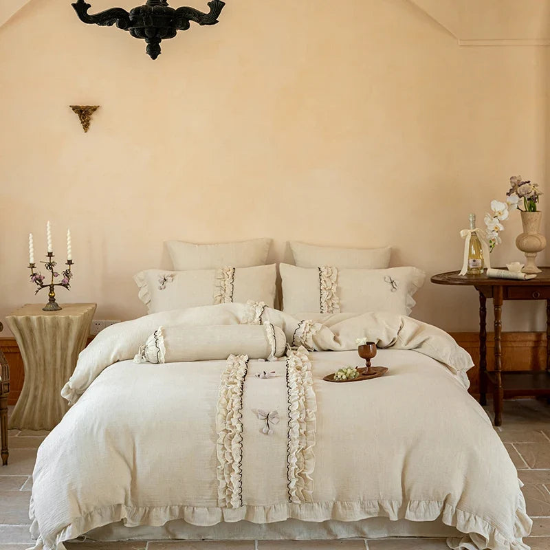 Vintage Double Layer Bow Princess Bedding Set