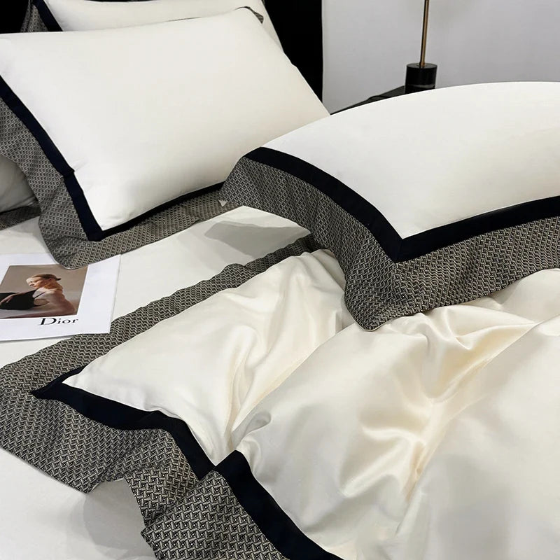 4Pcs Premium 1000TC Egyptian Cotton Simple Solid Color Bedding Set