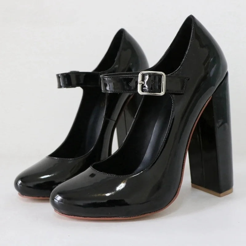 Patent Leather Belt buckle high-heeled Shoes