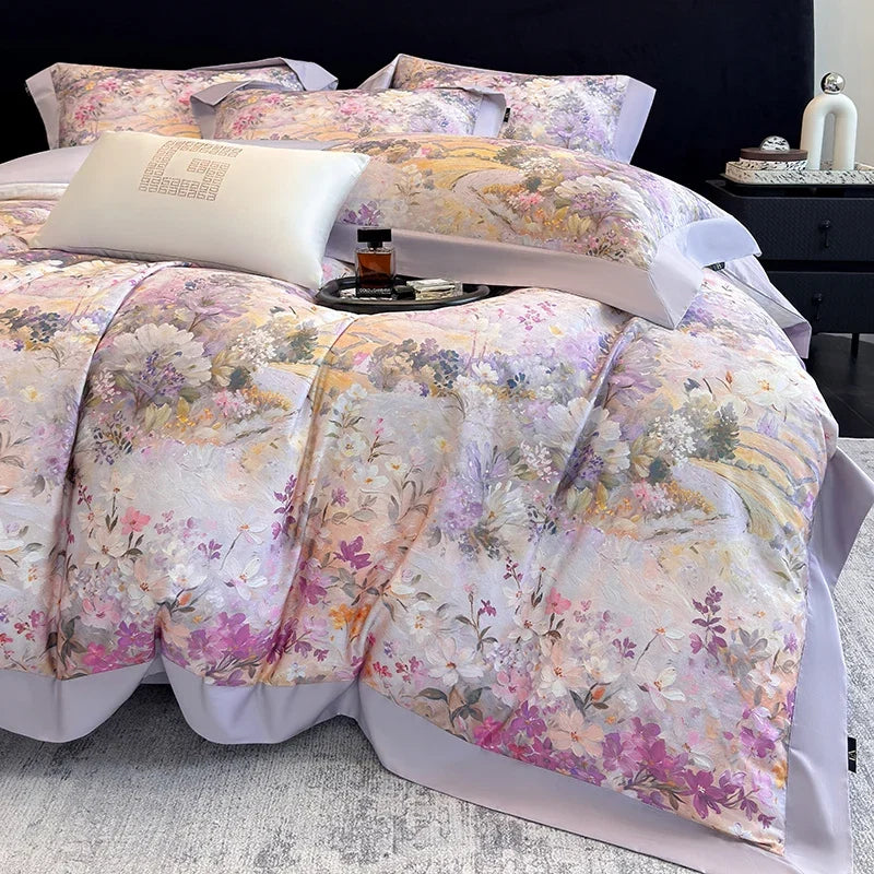 1000TC Egyptian Cotton Blooming Flowers Prints Luxury Queen King Size Bedding Set