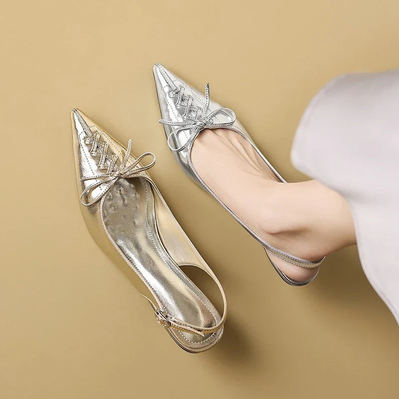 leather cowhide pointed bow high Heels