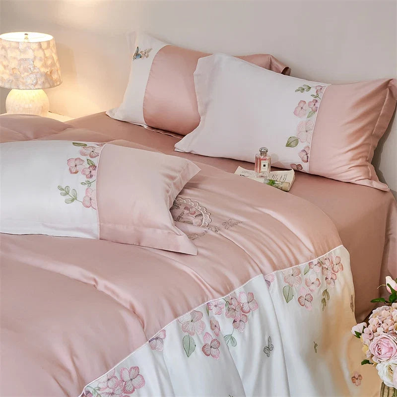 Flowers Butterfly Embroidery Luxury Bedding Set