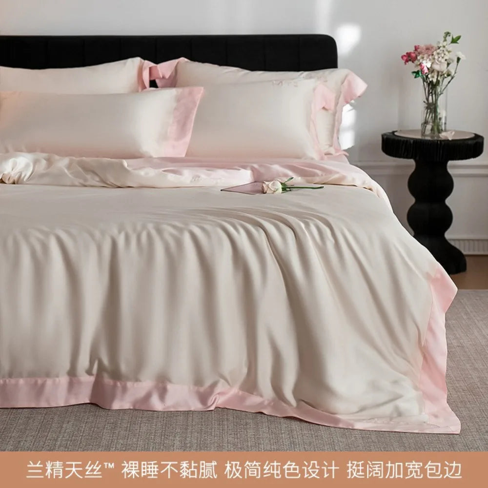 Class A 100% Lyocell Four Piece Set Ice Cold Feeling Silk Duvet Cover Smooth Bedding for Bedroom