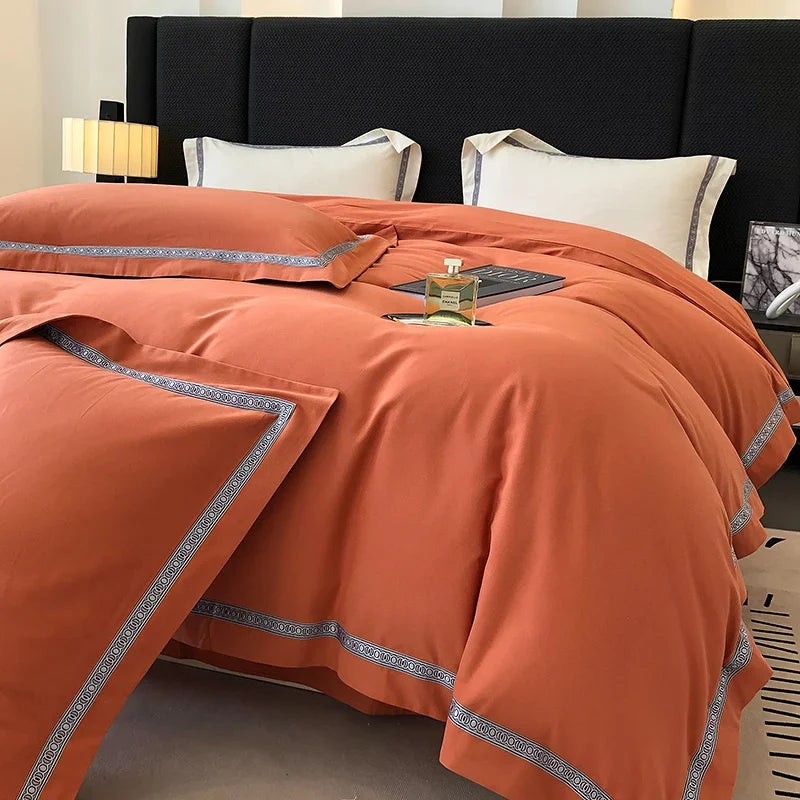 100% Cotton Thickened Brushed Fabric Simple Embroidery Bedding Set