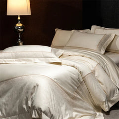 Satin Jacquard 1000TC Egyptian Cotton Luxury Champagne Bedding Set
