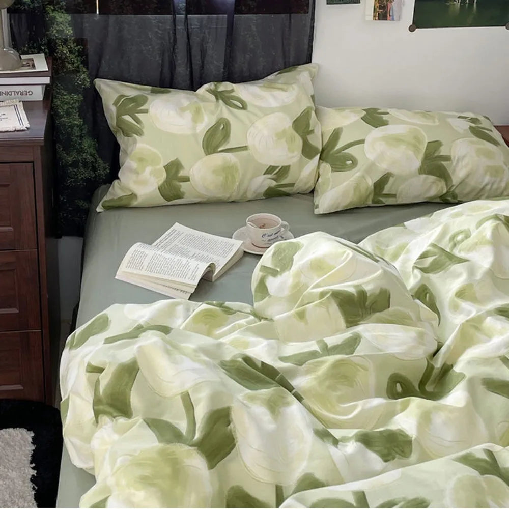 Red Cherry Duvet Cover Set No Filler Ins Style Korean Full Queen Size Girls Boys Flat Sheet Pillowcase Bedspread Set