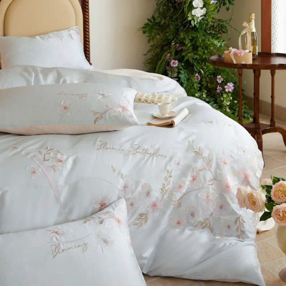 Class A 100% Lyocell Four Piece Set Ice Cold Feeling Silk Duvet Cover Smooth Bedding for Bedroom