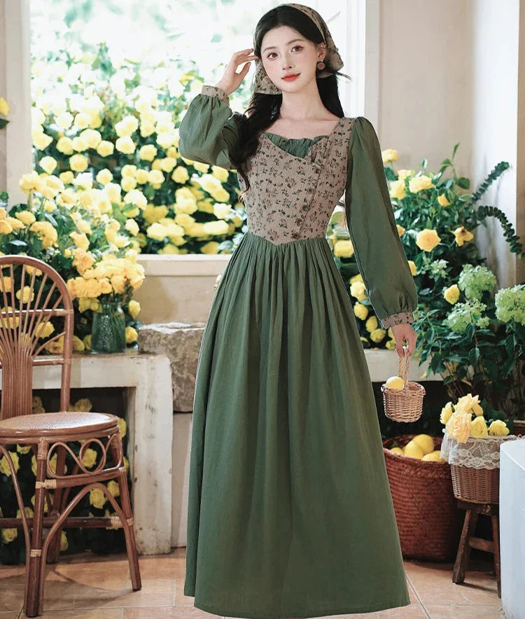 Sunflower Garden Cottagecore Dress with Headscarf