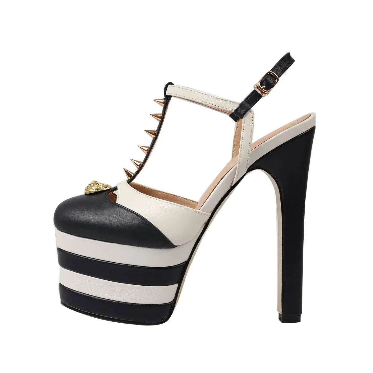 cowhide Platform rivet Mixed Colors Catwalk Shoes