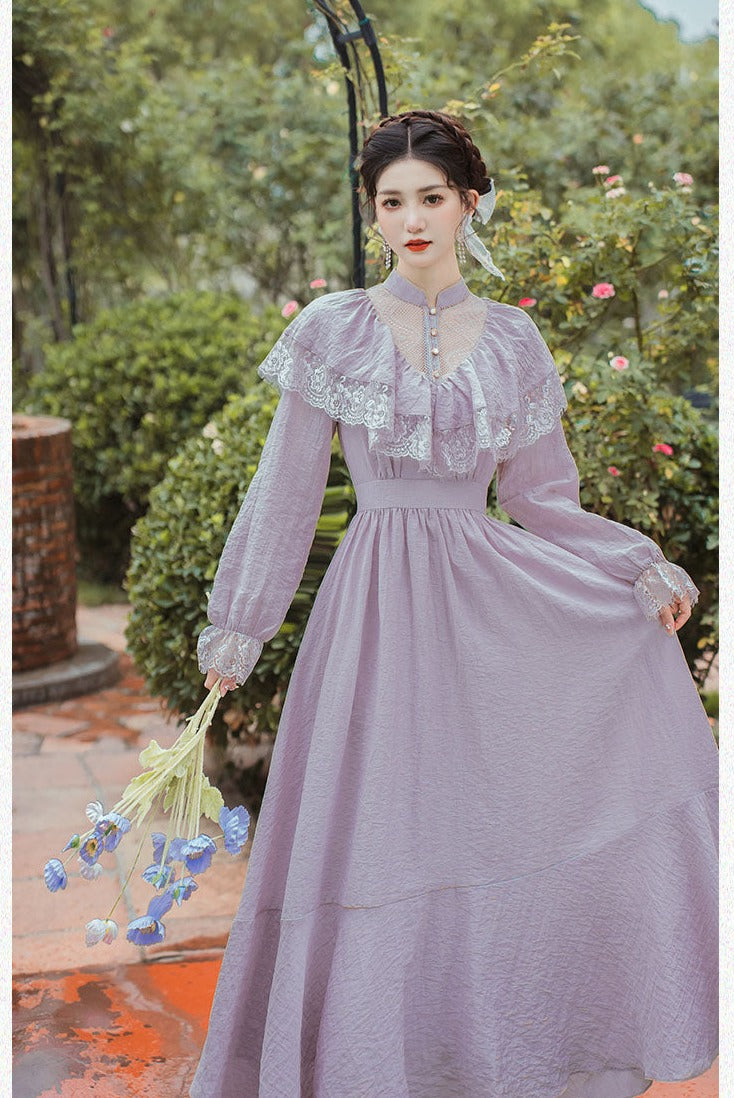 Vestido vintage eduardiano de ninfa lila