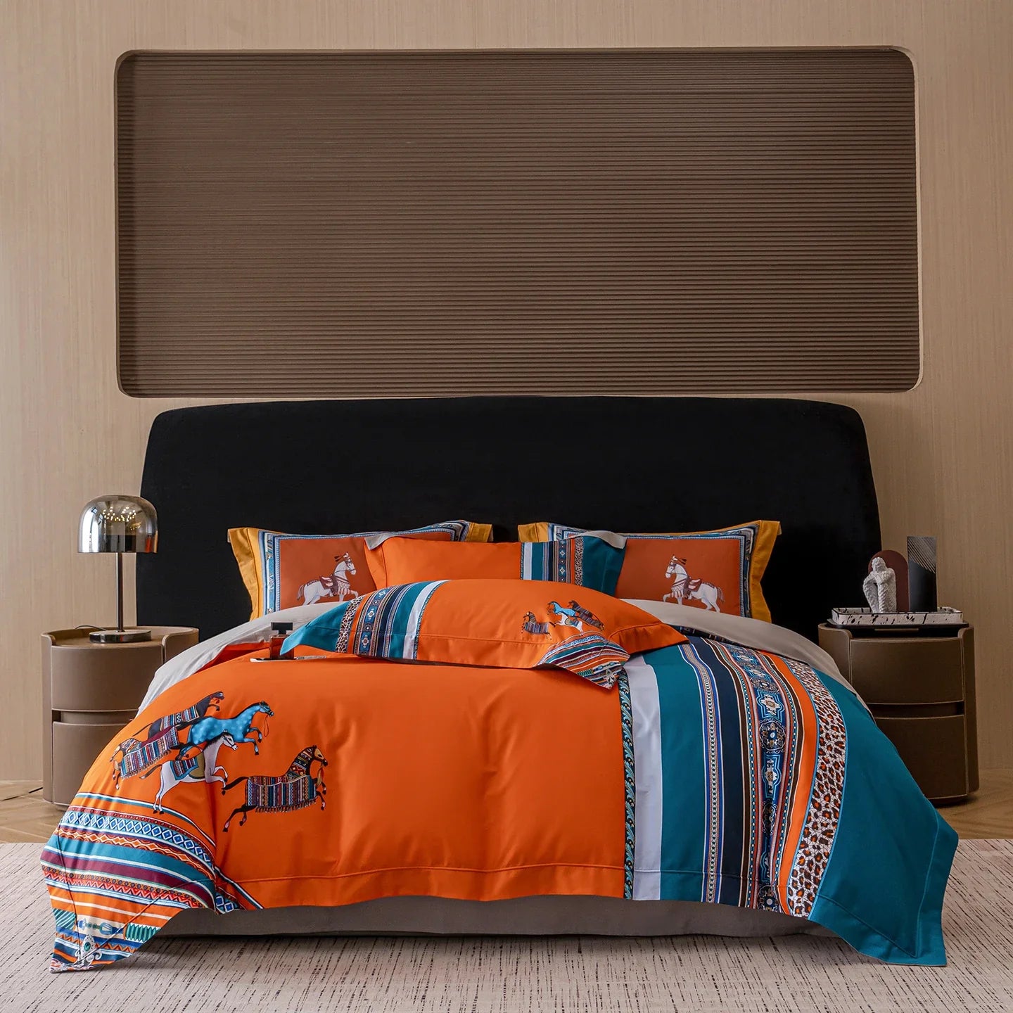 1000TC Egyptian Cotton European Style Luxury Horse Print Bedding Set