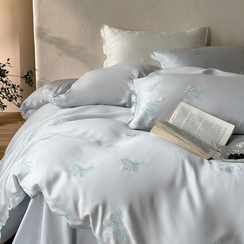 Luxury Butterfly Embroidery 600TC Lyocell Silky Soft Cooling Breathable Bedding Set