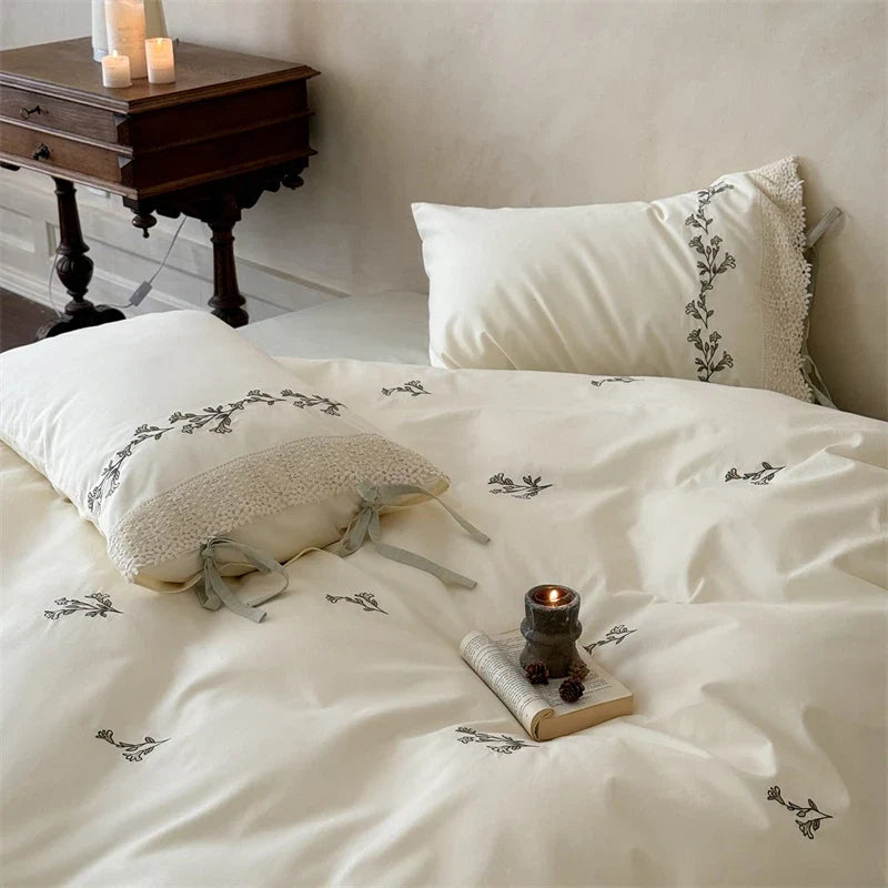 Flowers Embroidery Luxury Bedding Set