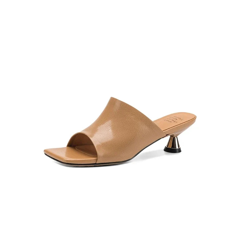 sheepskin square toe gold-plated middle Heel