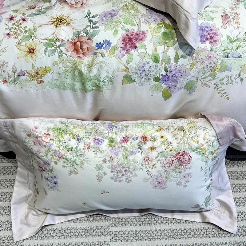 1000TC Lyocell Cotton Flowers Plant Prints Luxury Bedding Set