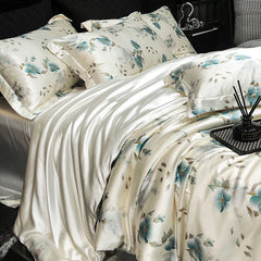 Luxury Mulberry Silk Duvet Cover High End Floral Printed Bedding Set