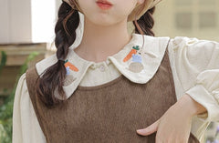 Mushroom Embroidered Corduroy Cottagecore Pinafore Dress / Shirt