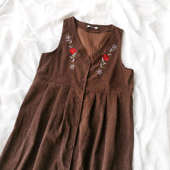 Meadow Petal Corduroy Flower Embroidered Cottagecore Dress