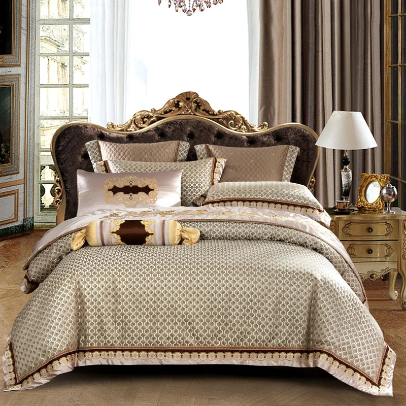 Blue Black Silk Satin Luxury Royal Bedding Set