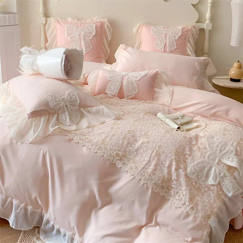 Korean Princess Style Butterfly Fairy Lace Ruffle Edge Bedding Set