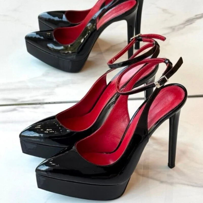 Patent Leather Belt buckle Platform Sandals