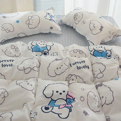 Cute Dog Duvet Cover Set Soft Kids Adult Twin Queen Size Girls Boys Flat Sheet Pillowcase Bedspread No Filler Bedding Set