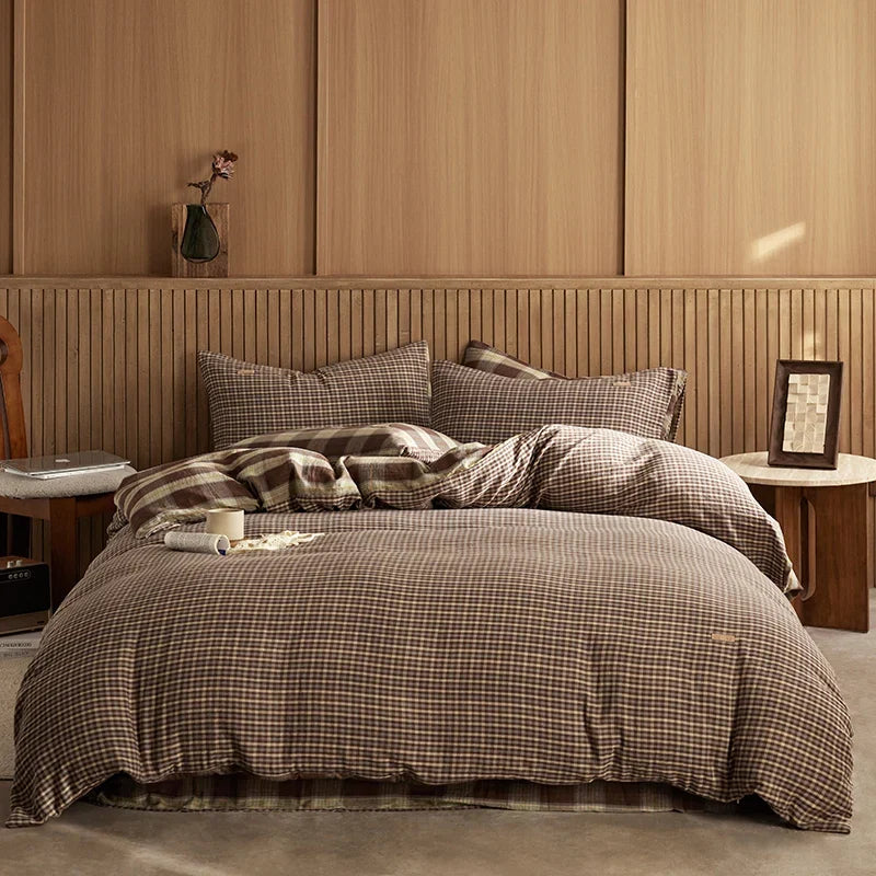 4/6Pcs Black and White Plaid Stripe 100% Cotton Bedding Set