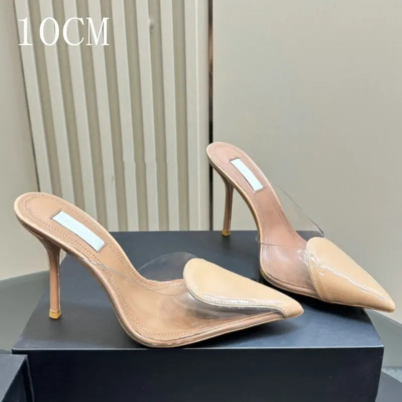Size 35-42 Transparent PVC Slippers Ladies Thin High Heels