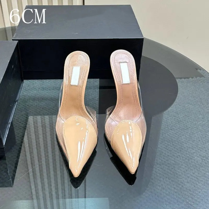 Size 35-42 Transparent PVC Slippers Ladies Thin High Heels