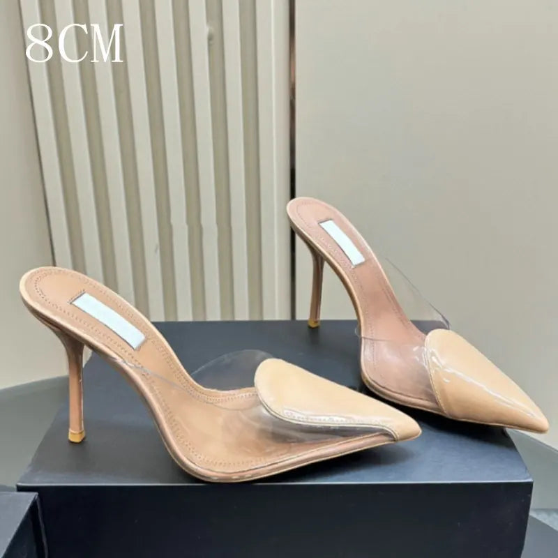 Size 35-42 Transparent PVC Slippers Ladies Thin High Heels