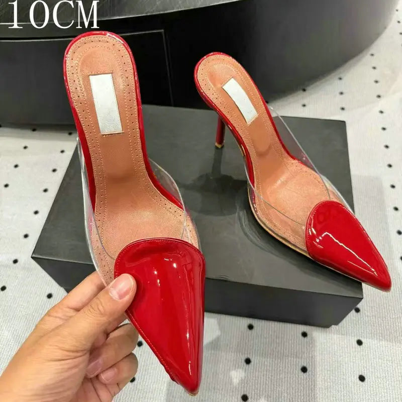 Size 35-42 Transparent PVC Slippers Ladies Thin High Heels