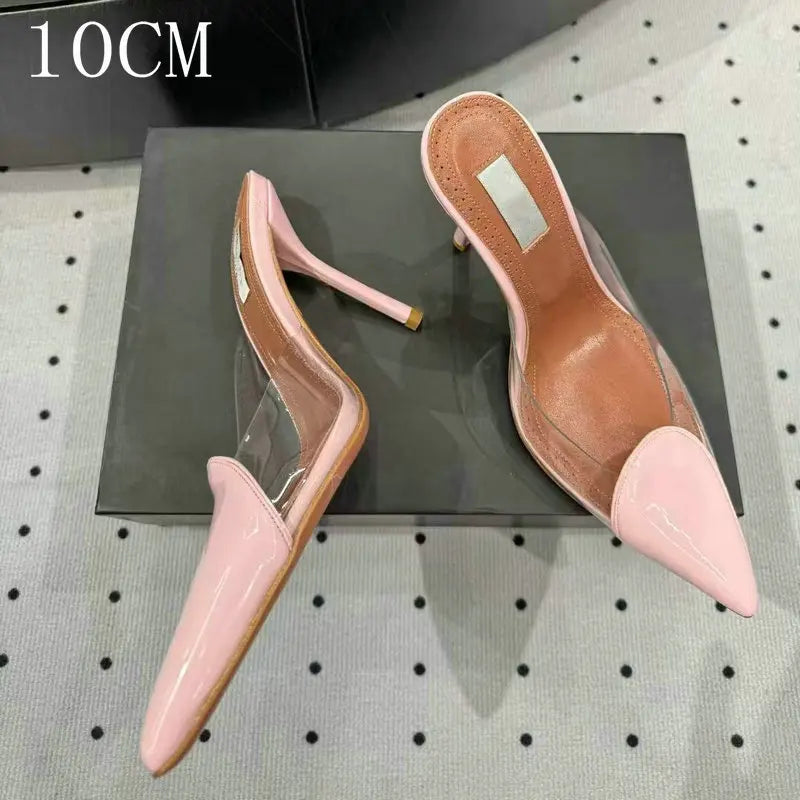 Size 35-42 Transparent PVC Slippers Ladies Thin High Heels