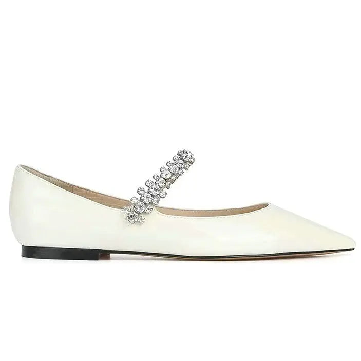 French Rhinestone Pointed White High Heels