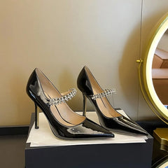 French Rhinestone Pointed White High Heels