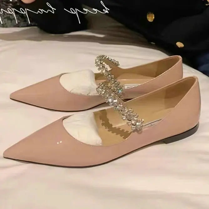 French Rhinestone Pointed White High Heels